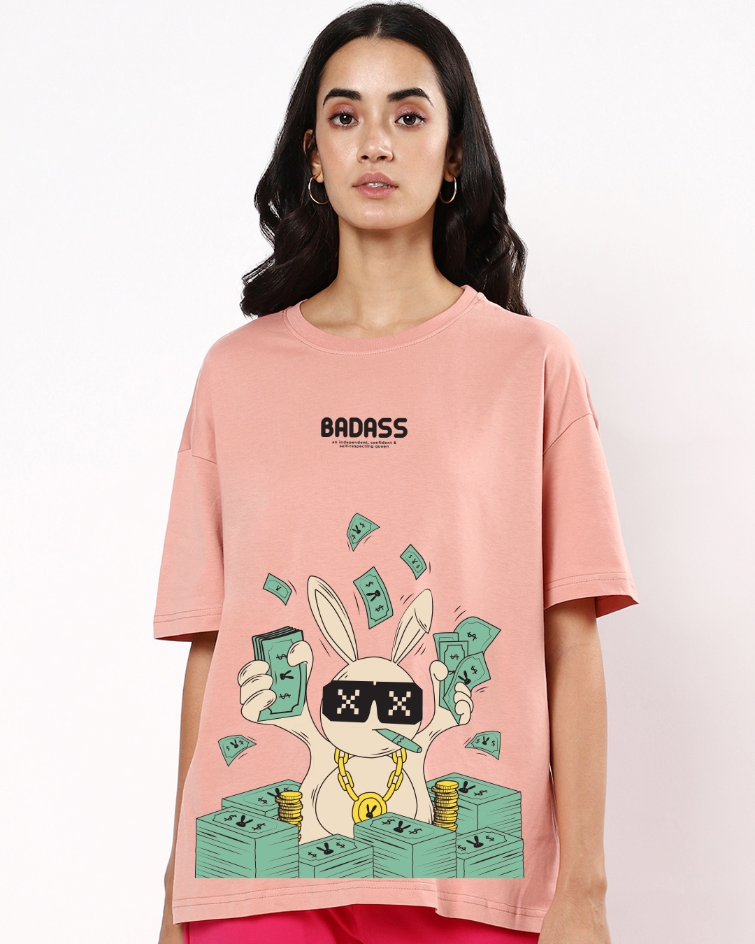 Shop Women's Pink Badass Graphic Printed Oversized T-shirt-Front