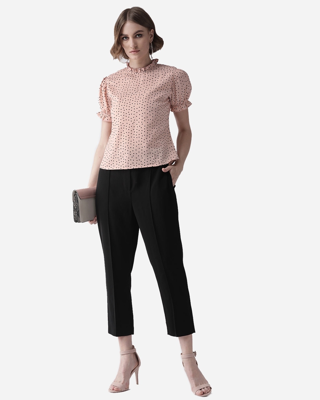 Shop Women's Pink & Black Polka Dot Print Top-Full