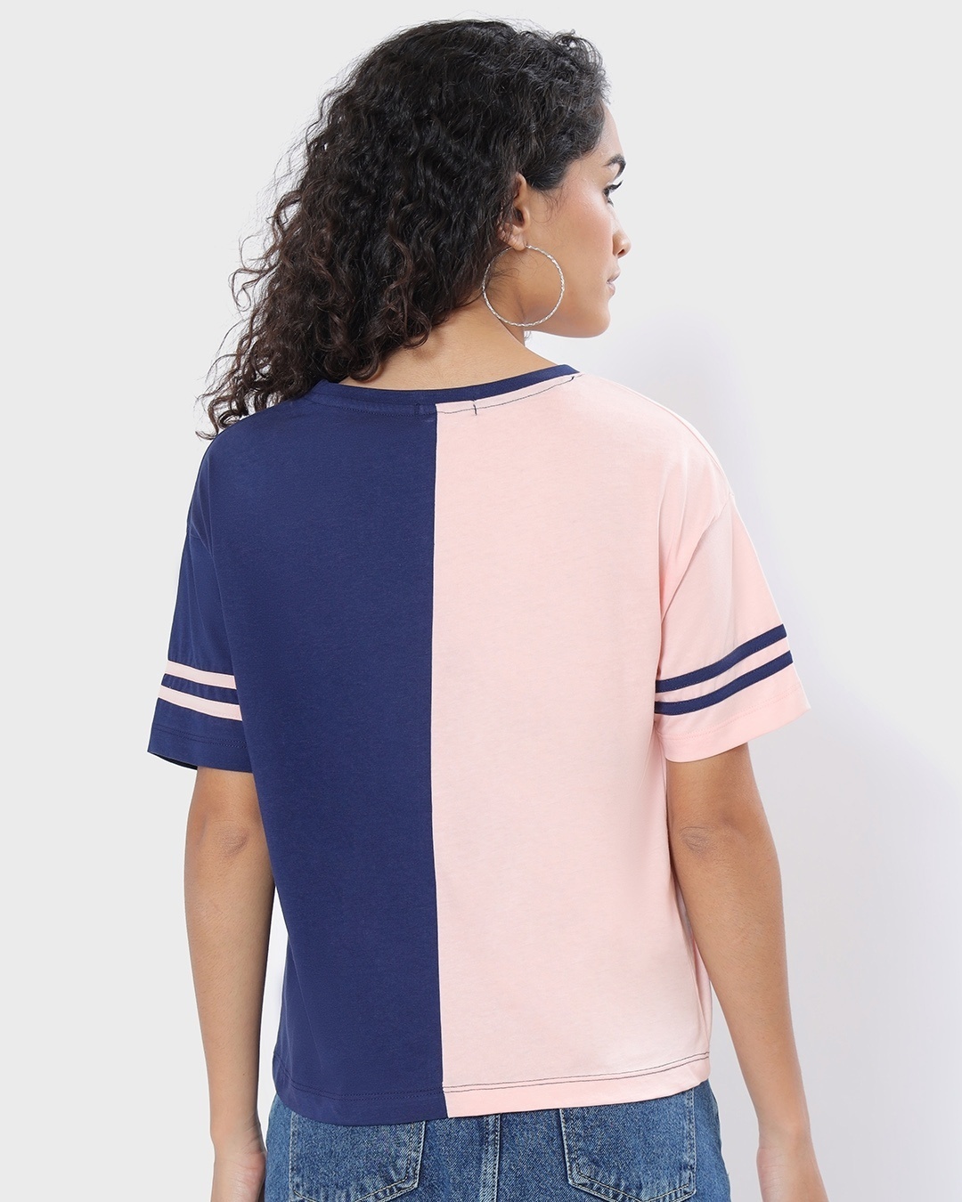 Shop Women's Pink & Blue Color Block Relaxed Fit T-shirt-Design