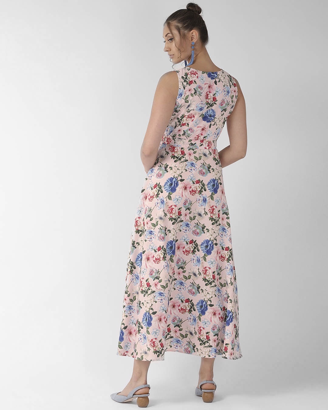 Shop Women's Pink & Blue Floral Print Maxi Dress-Design