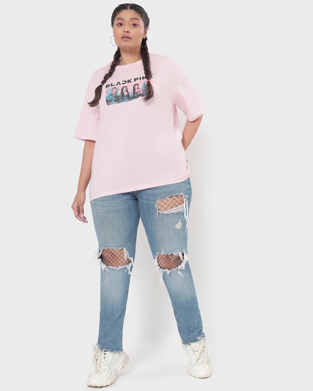 Shop Women's Pink BP Graphic Printed Plus Size Super Loose T-shirt-Full