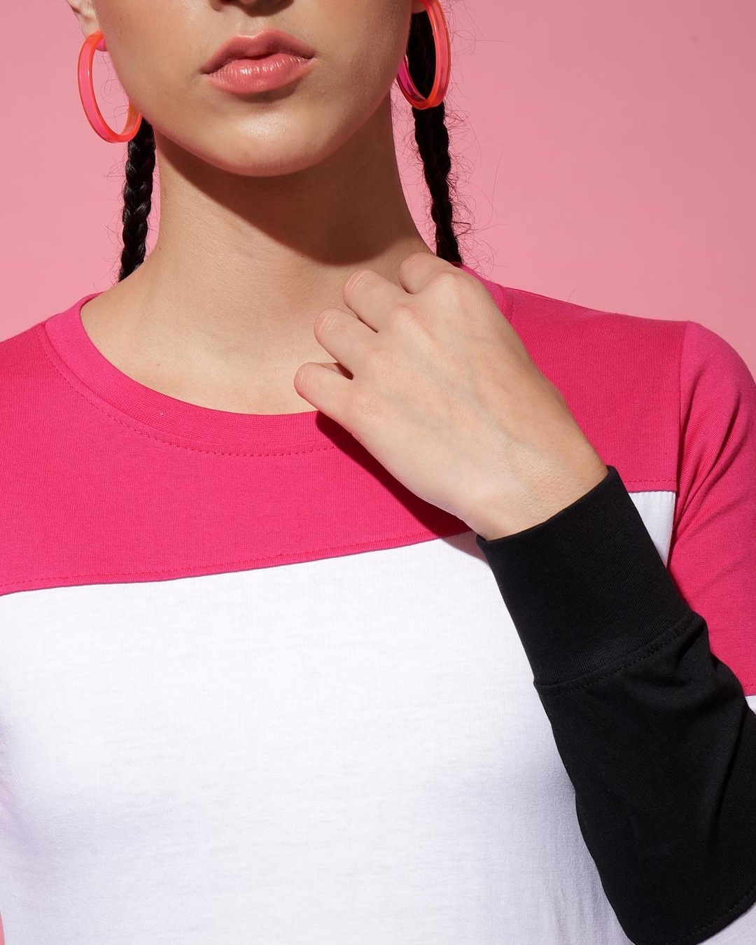 Shop Women's Pink Color Block T-shirt