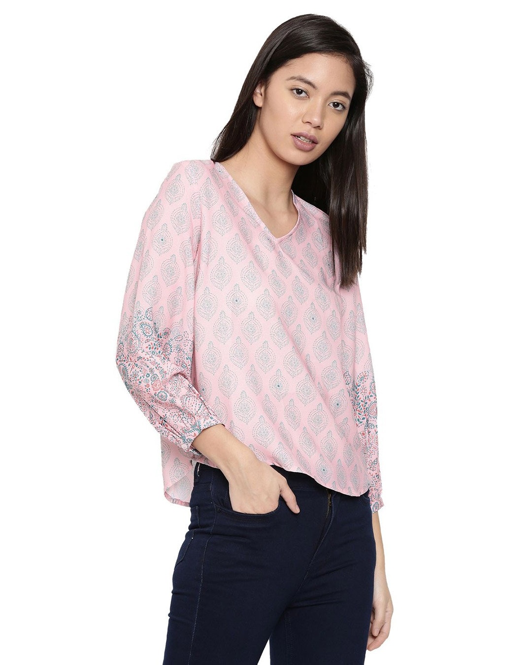 Shop Women's Pink Floral Print 3/4 Sleeve Top-Design