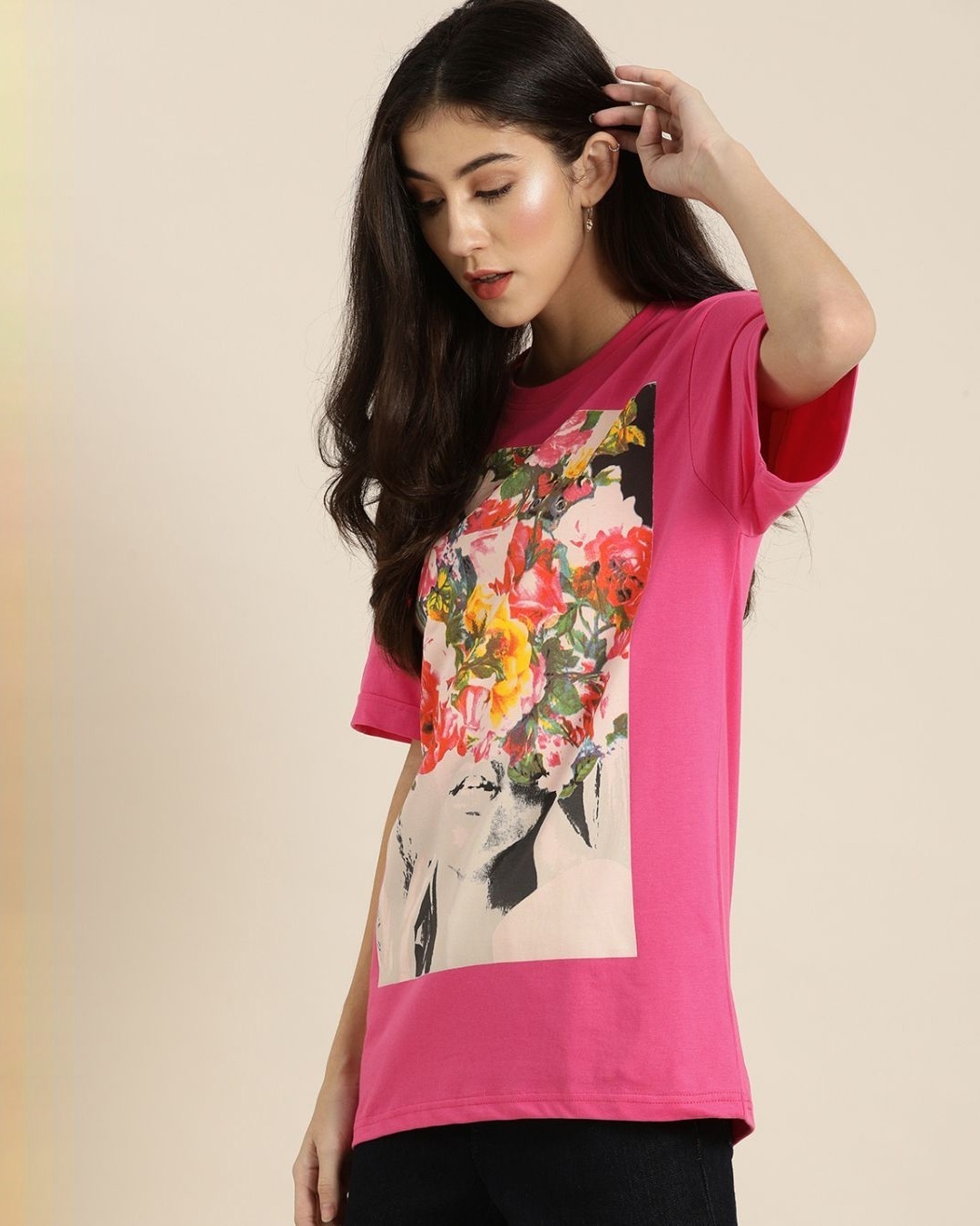Shop Women's Pink Floral Print T-shirt-Design