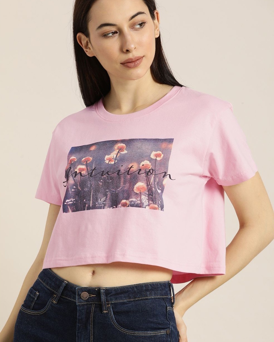 Shop Women's Pink Graphic Print T-shirt-Front