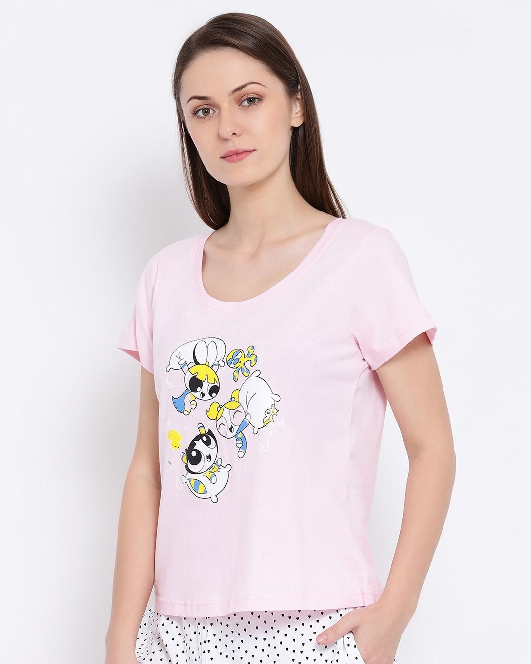 Shop Women's Pink Graphic Printed Slim Fit T-shirt-Back