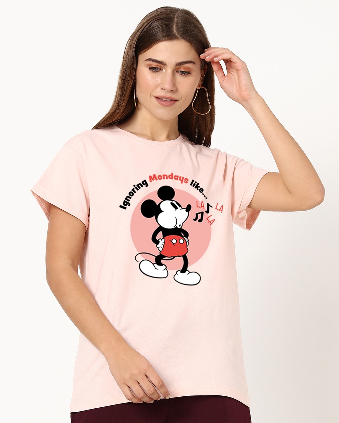 Shop Women's Pink Ignoring Mondays Graphic Printed Boyfriend T-shirt-Front