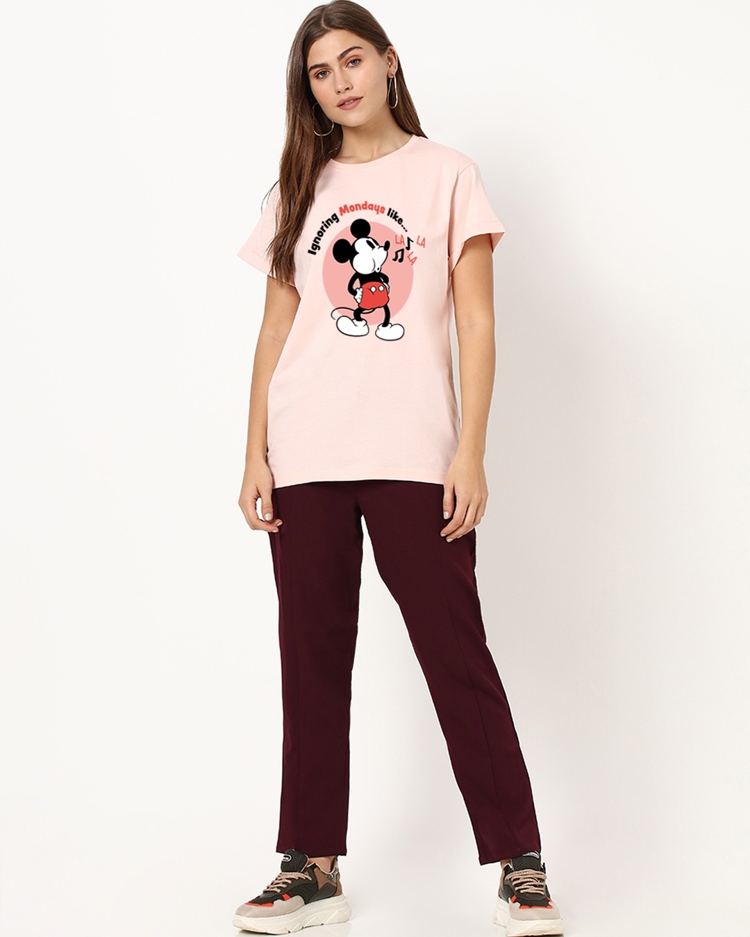 Shop Women's Pink Ignoring Mondays Graphic Printed Boyfriend T-shirt-Design