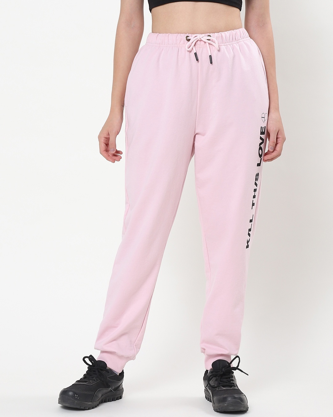 Shop Women's Pink Kill This Love Printed Relaxed Fit Joggers-Back