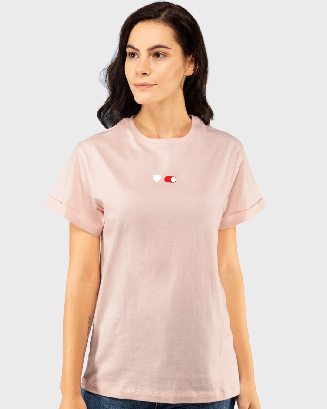Shop Women's Pink Love Always Wins Typography Boyfriend T-shirt-Back