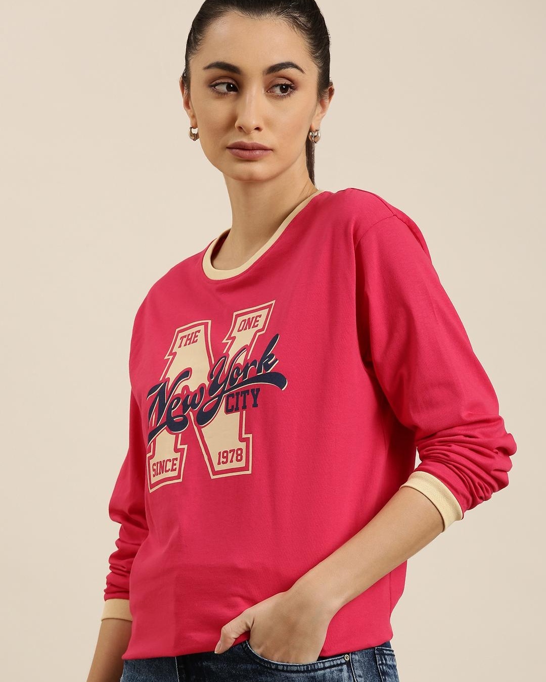 Shop Women's Pink New York Typography Oversized T-shirt-Back