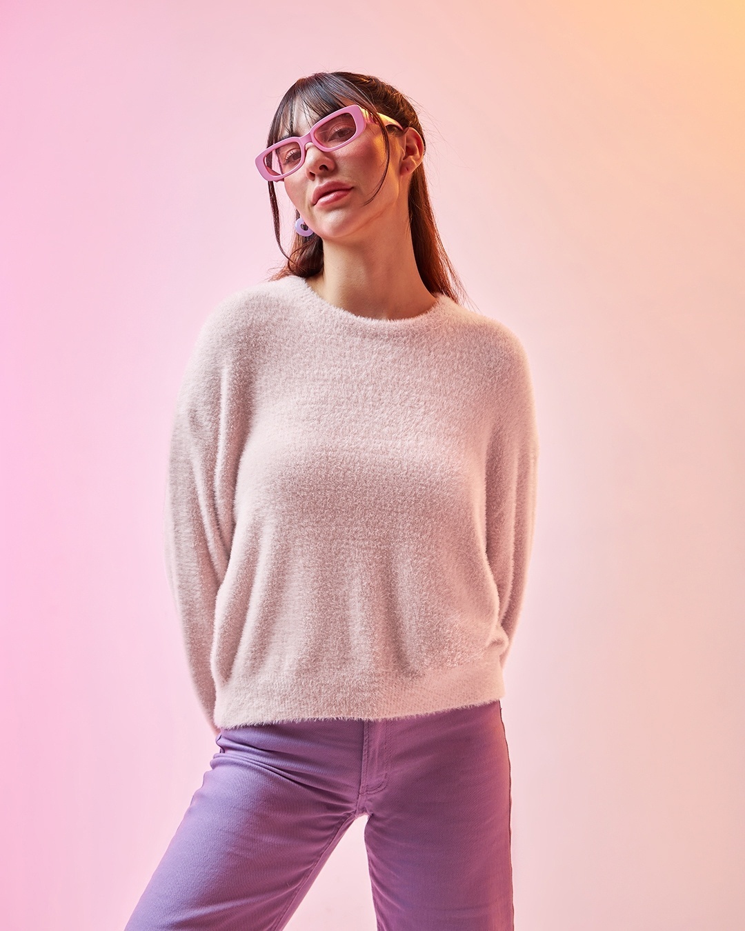 Women's Pink Oversized Flatknit Sweater