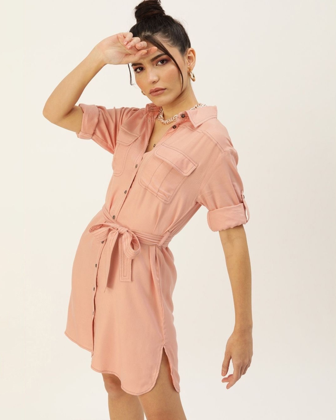Shop Women's Pink Rayon Dress-Front