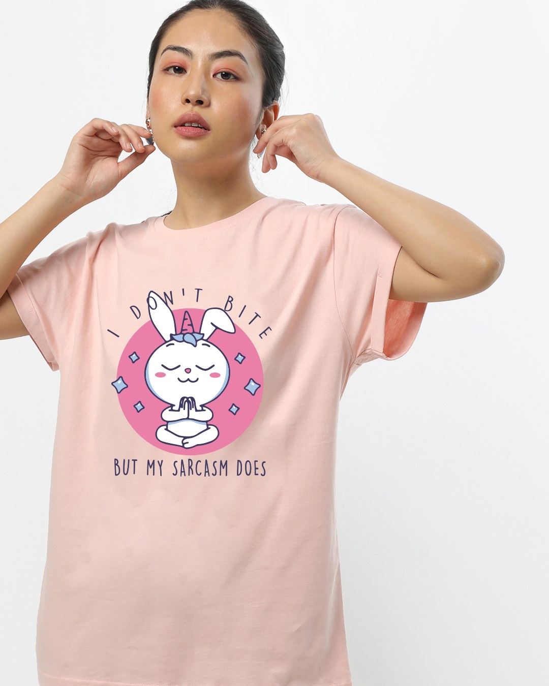 Shop Women's Pink Sarcasm Bites Graphic Printed Boyfriend T-shirt-Front
