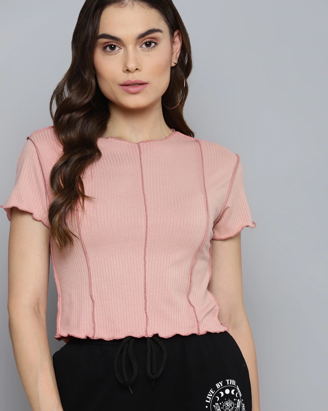 Shop Women's Pink Self Design Crop Top-Back