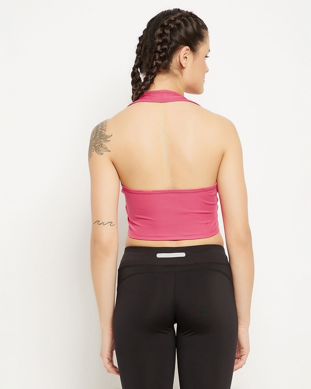 Shop Women's Pink Solid Halter Neck Top-Back