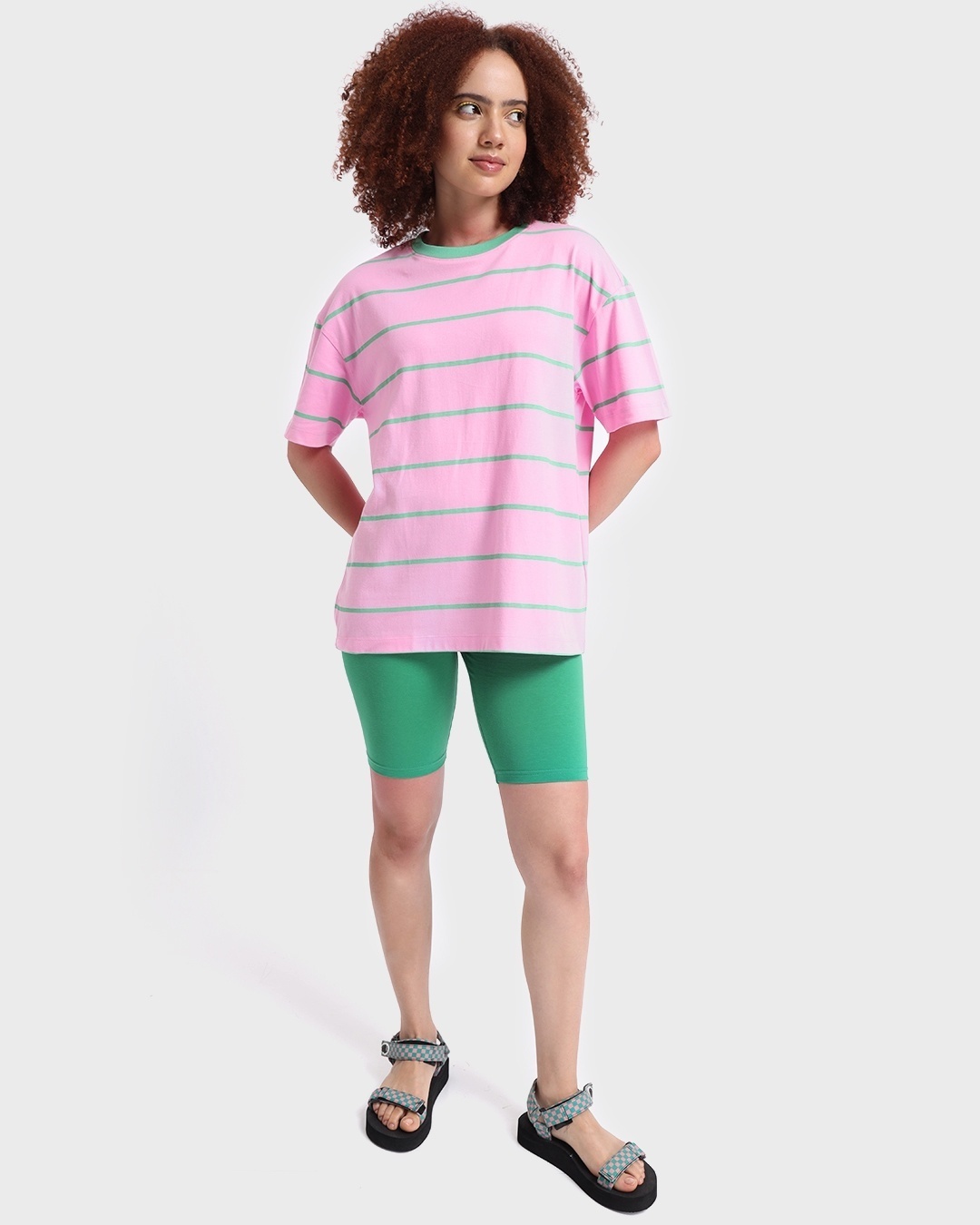 Shop Women's Pink Striped Plus Size Oversized T-shirt