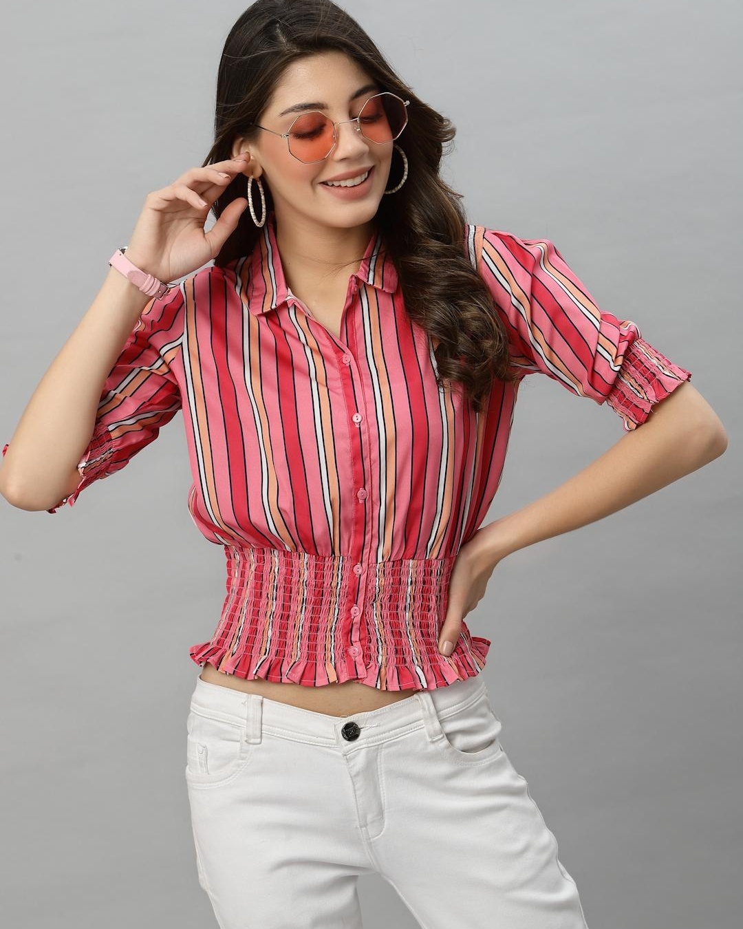 Shop Women's Pink Striped Shirt
