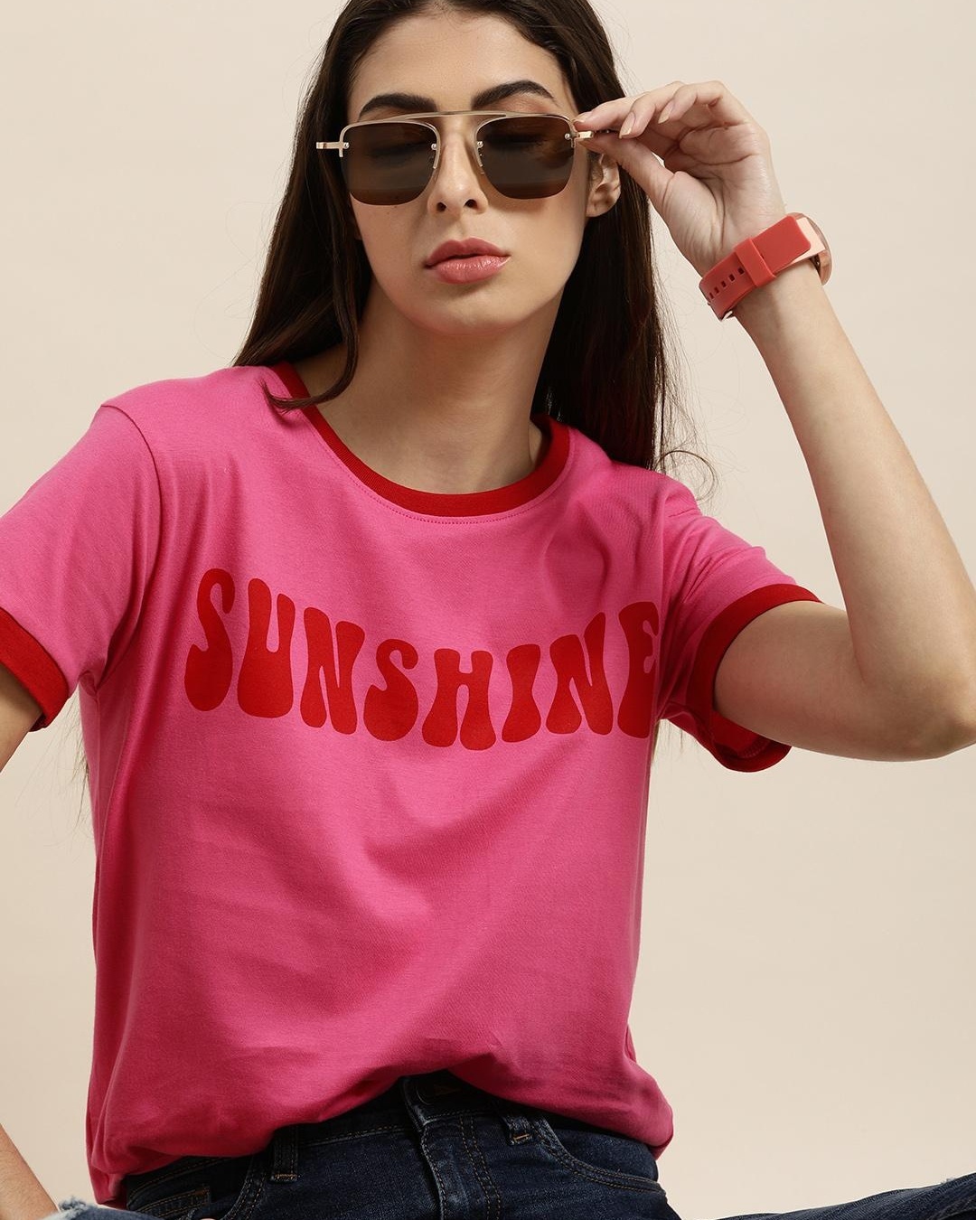 Shop Women's Pink Sunshine Typography T-shirt-Front