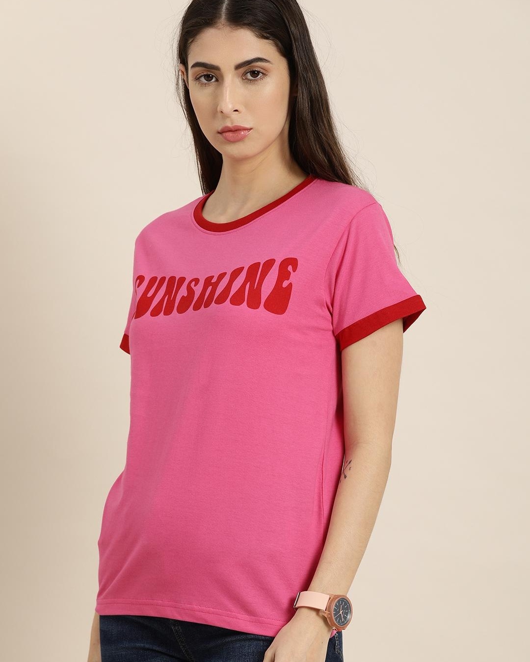 Shop Women's Pink Sunshine Typography T-shirt-Back