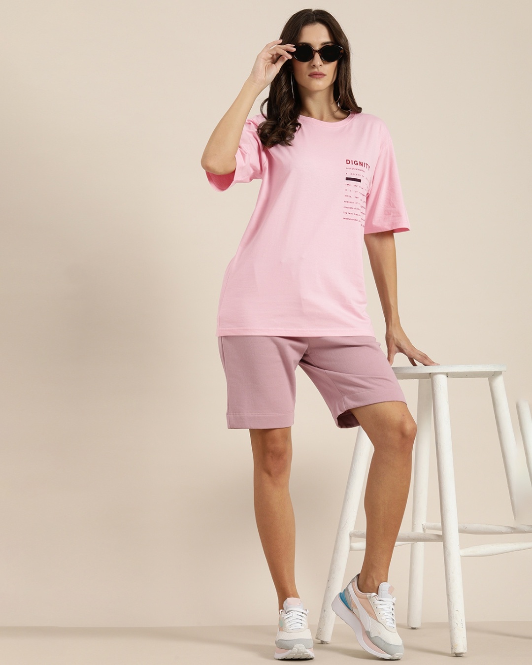 Shop Women's Pink Typography Oversized T-shirt