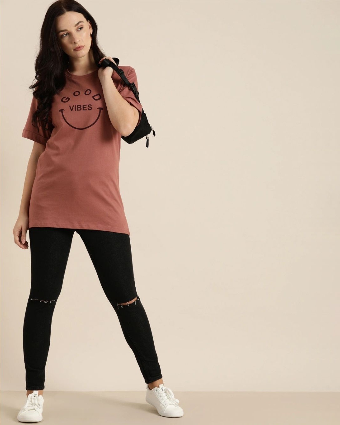 Shop Women's Pink Typography T-shirt
