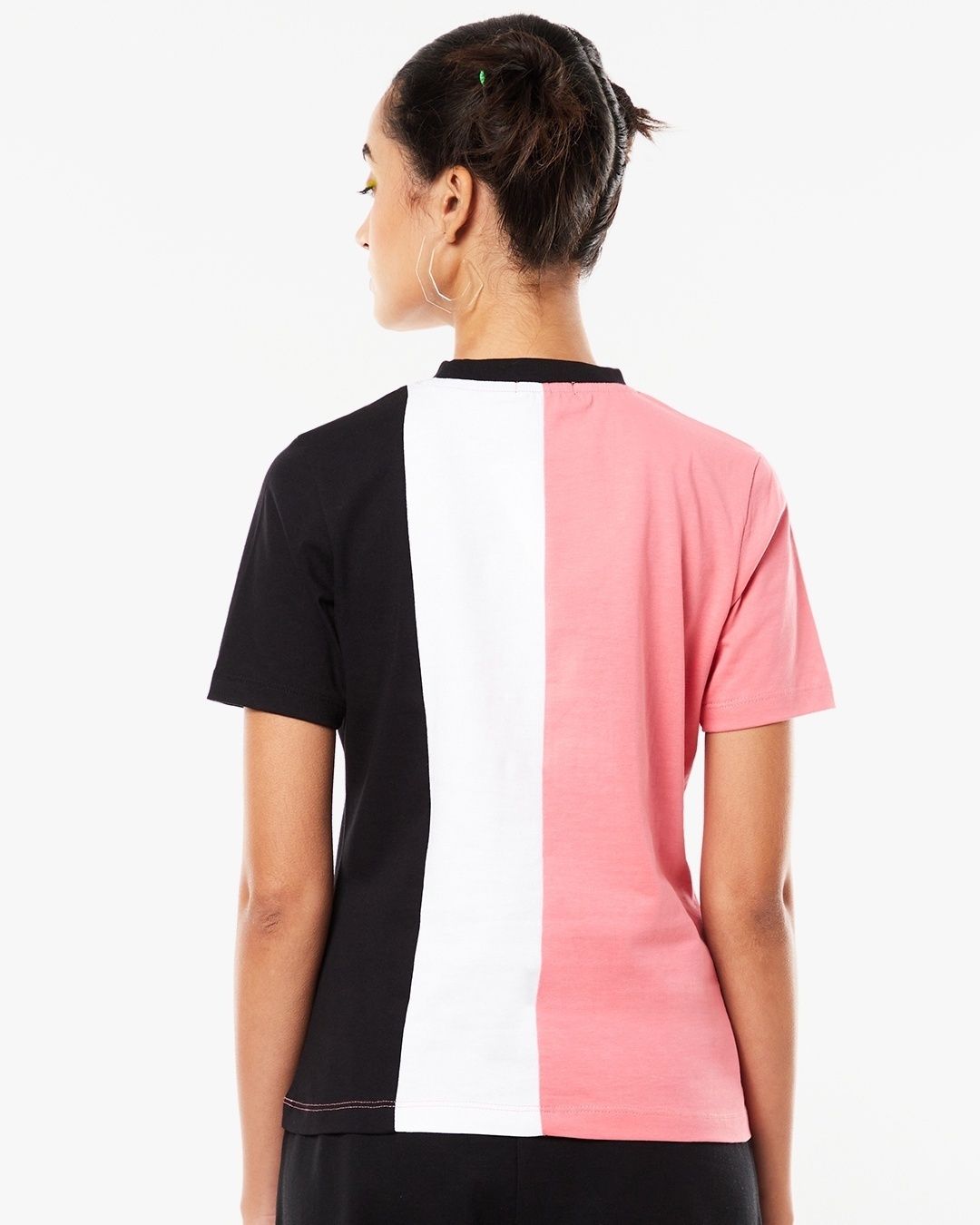 Shop Women's Pink White & Black Color Block T-shirt-Design