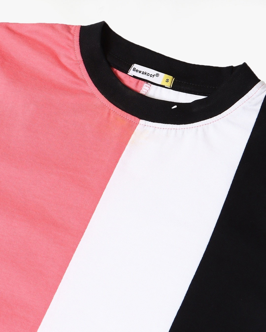 Shop Women's Pink White & Black Color Block T-shirt