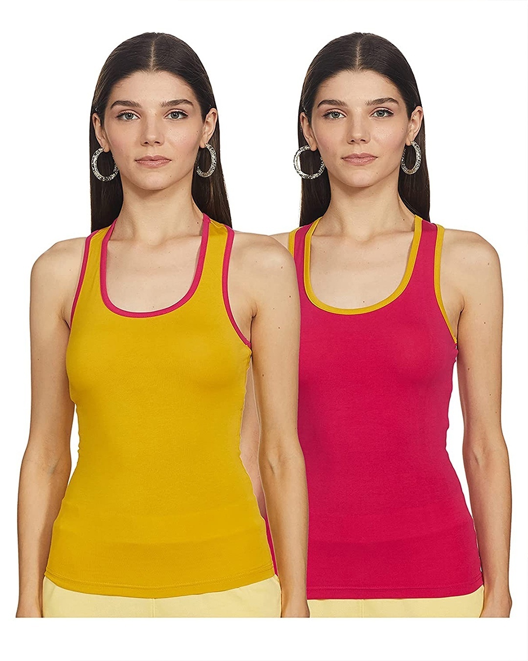 Shop Women's Pink & Yellow Tank Top (Pack of 2)-Front