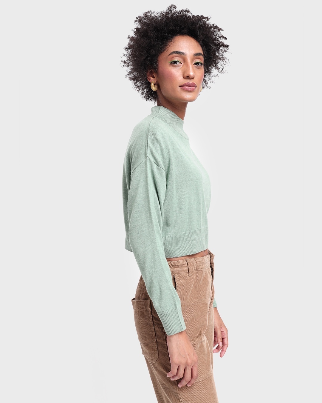 Shop Women's Sage High Neck Oversized Crop Sweater-Back