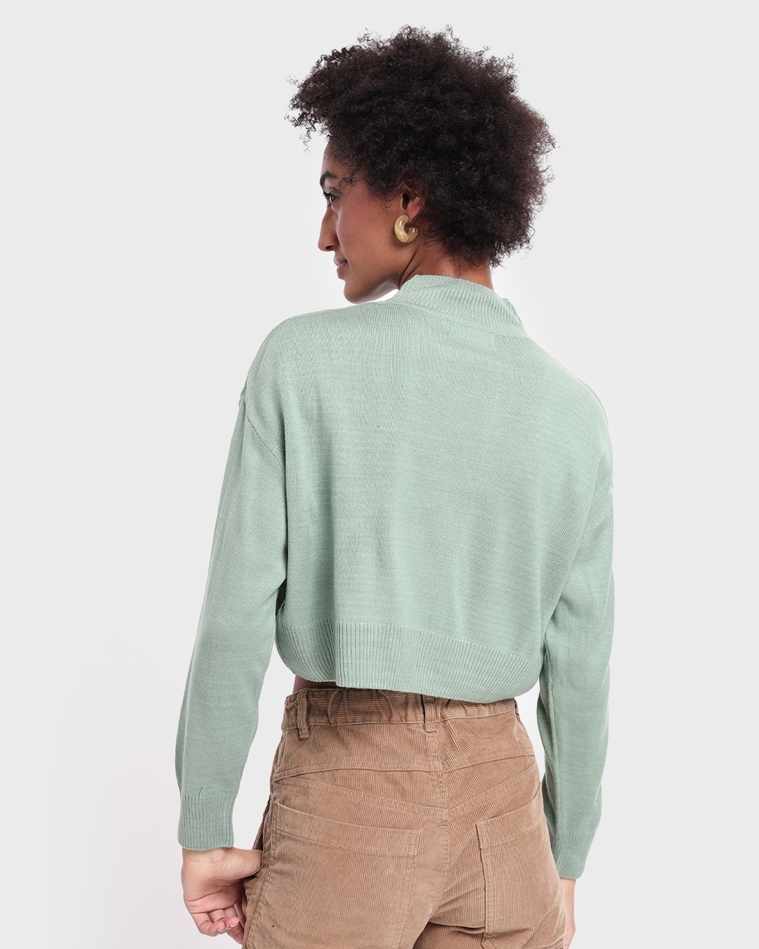Shop Women's Sage High Neck Oversized Crop Sweater-Design