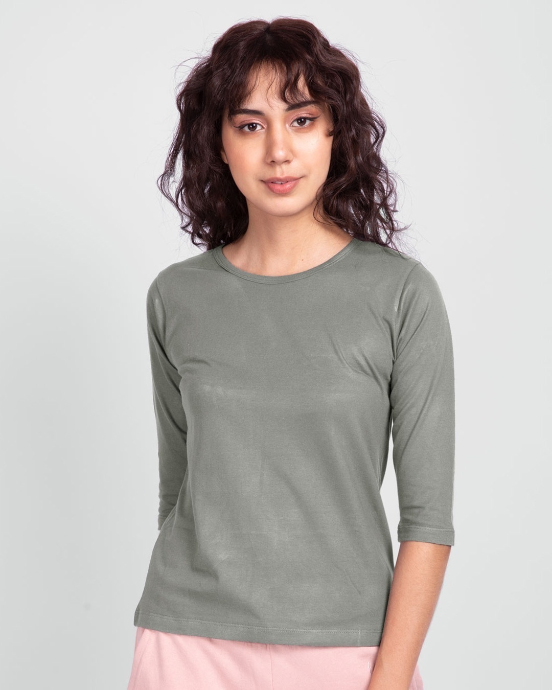 Shop Women's Plain Round Neck 3/4th Sleeve T-shirt - Pack of 2 Black- Meteor Grey-Design
