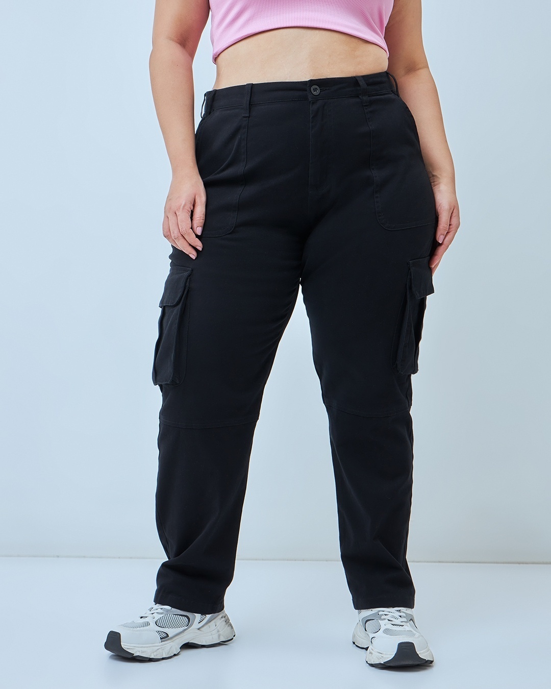 Buy Women's Black Plus Size Cargo Pants Online at Bewakoof