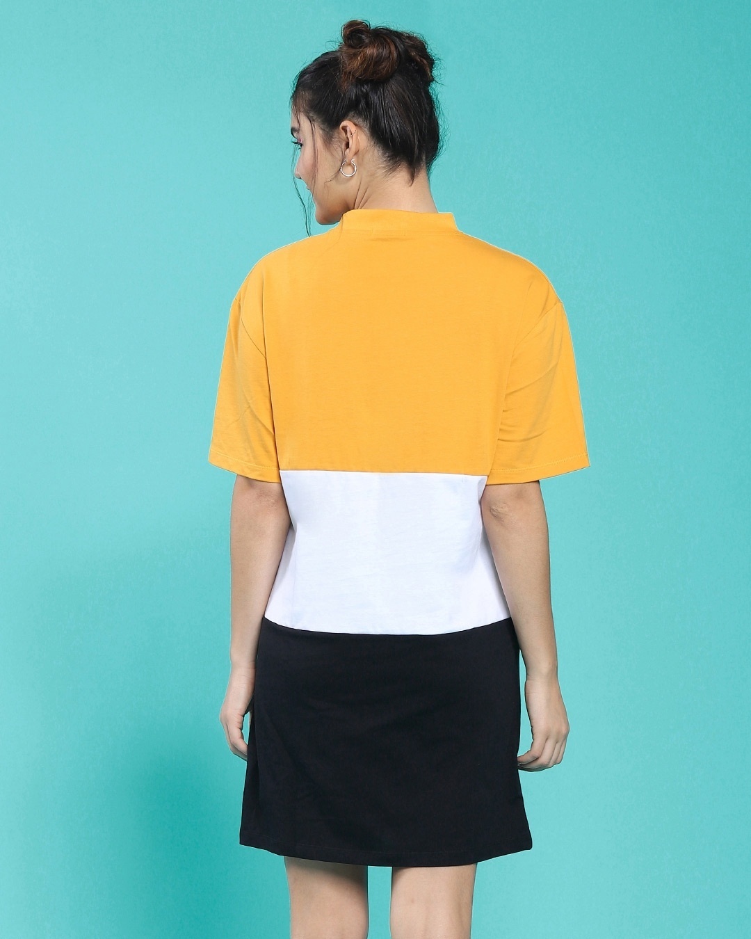 Shop Women's Popcorn Yellow Color Block Plus Size Dress-Design