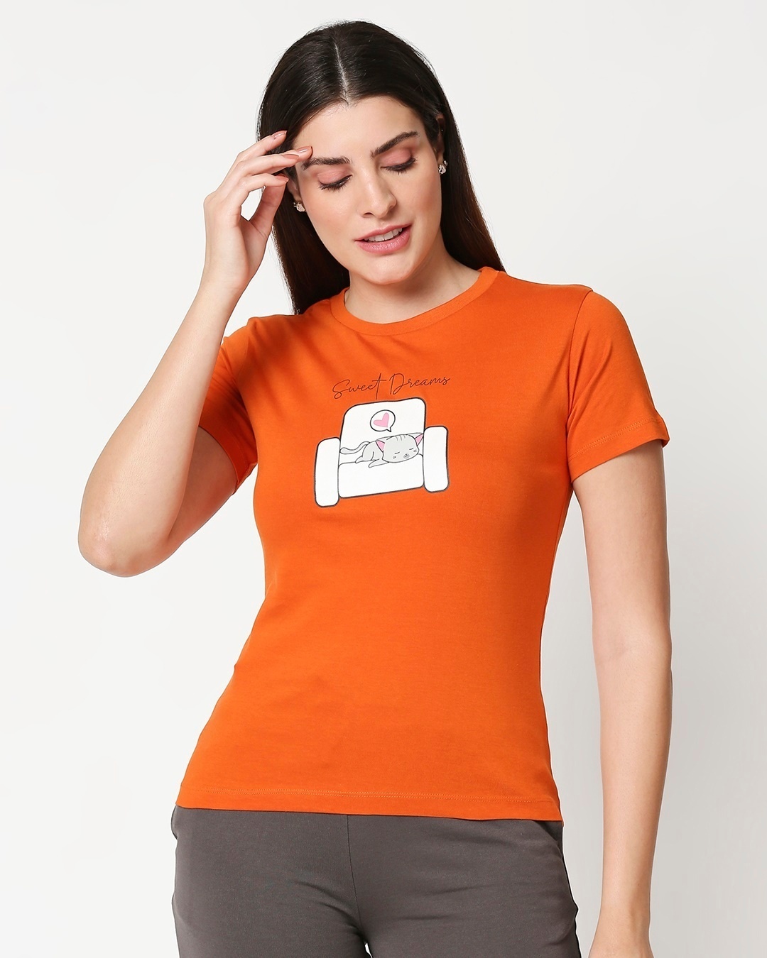 Shop Women's Printed Orange Lounge T-Shirt-Back