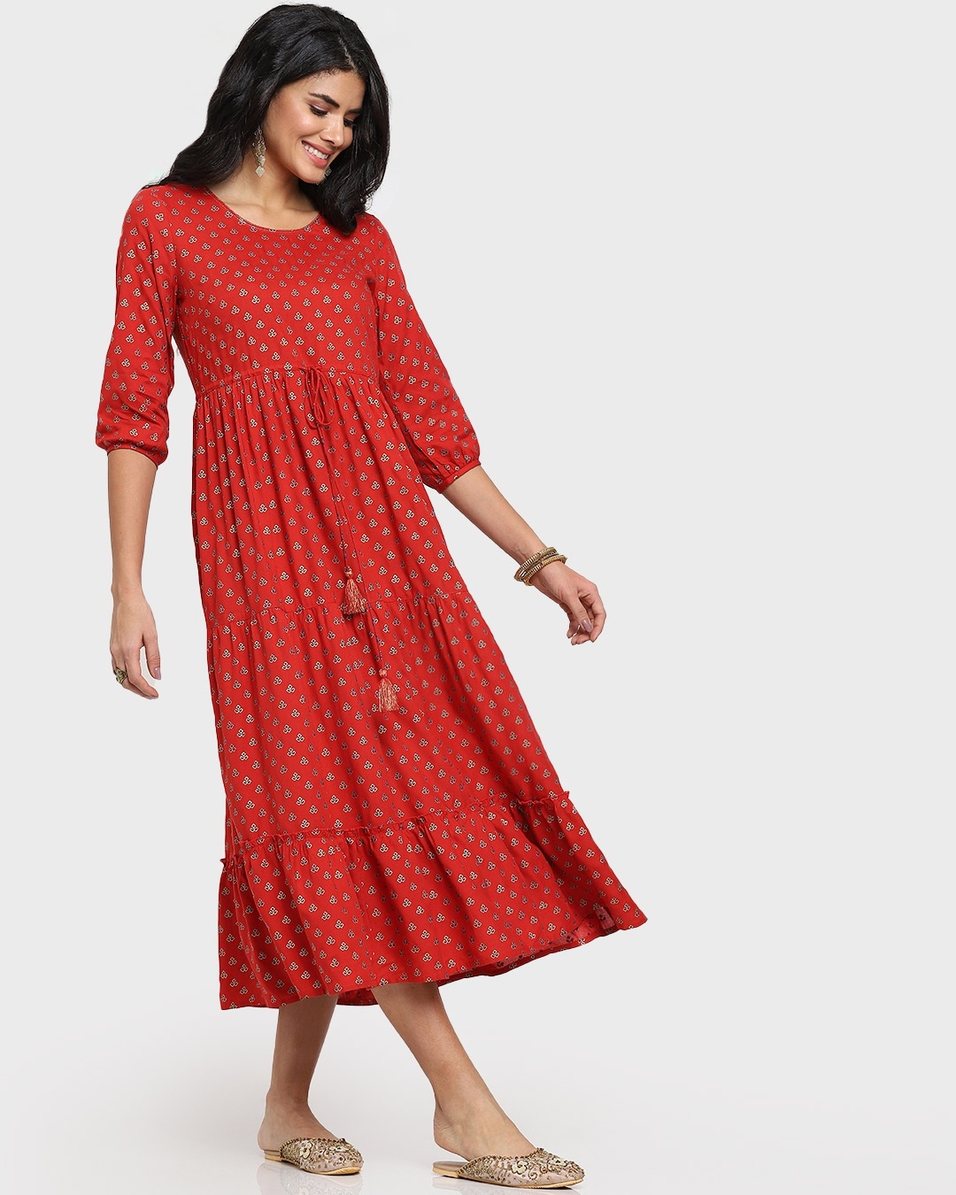 Shop Women's Printed Red Flared Dress-Full