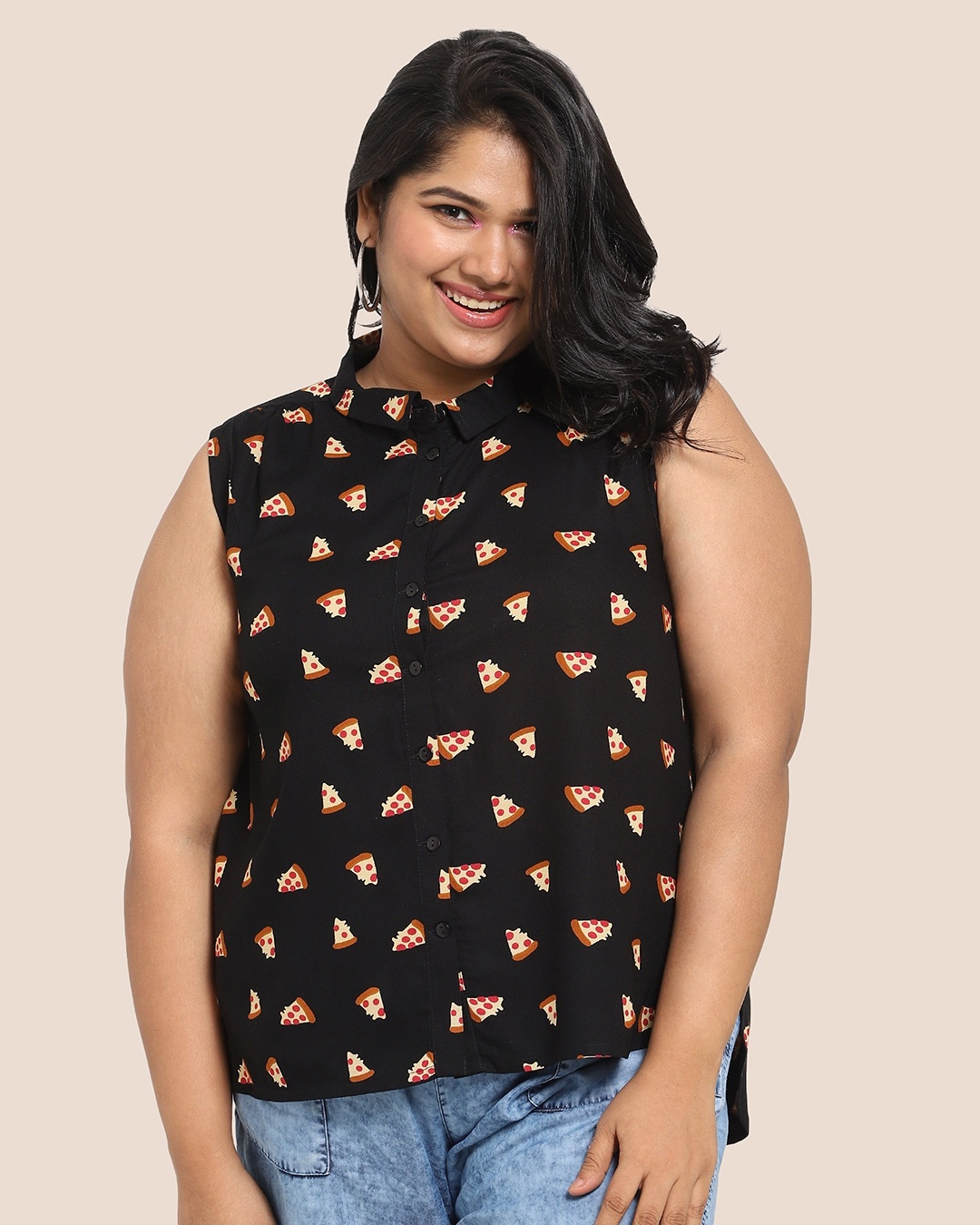 Shop Women's Printed Sleeveless Curvy Shirt-Back