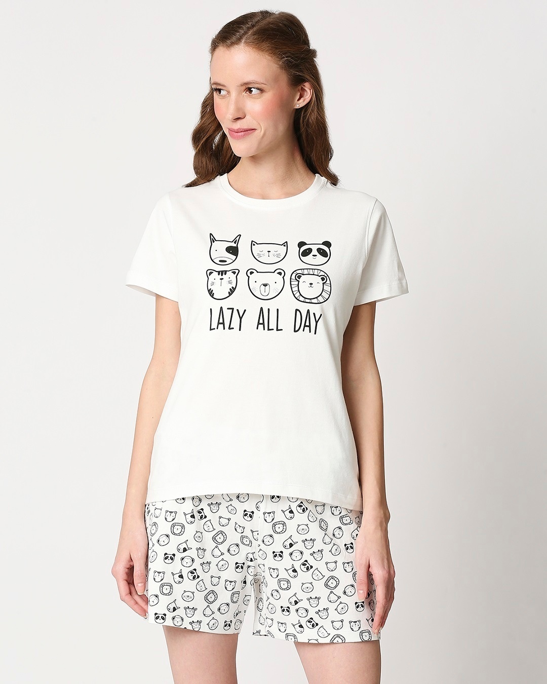 Shop Women's White Lazy All Day Graphic Printed T-shirt & Shorts Set-Design