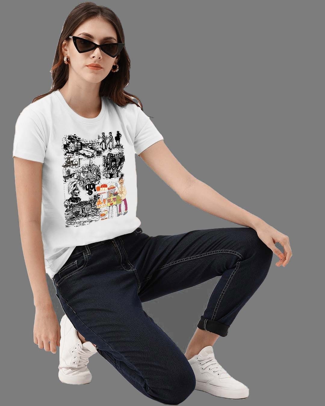 Shop Women's Pune Travel Doodle Premium Cotton T-shirt