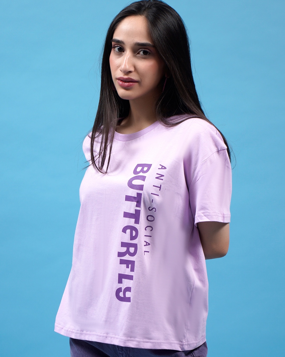 Shop Women's Purple Anti-Social Butterfly Typography  T-shirt-Design