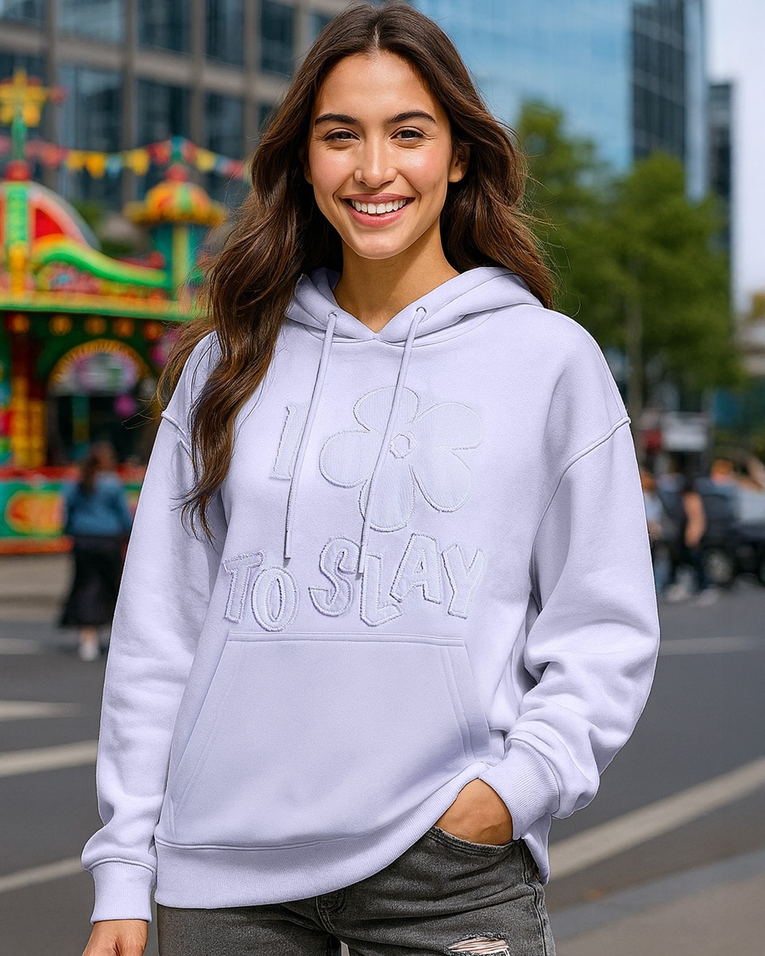 Women's Purple Applique Oversized Hoodies