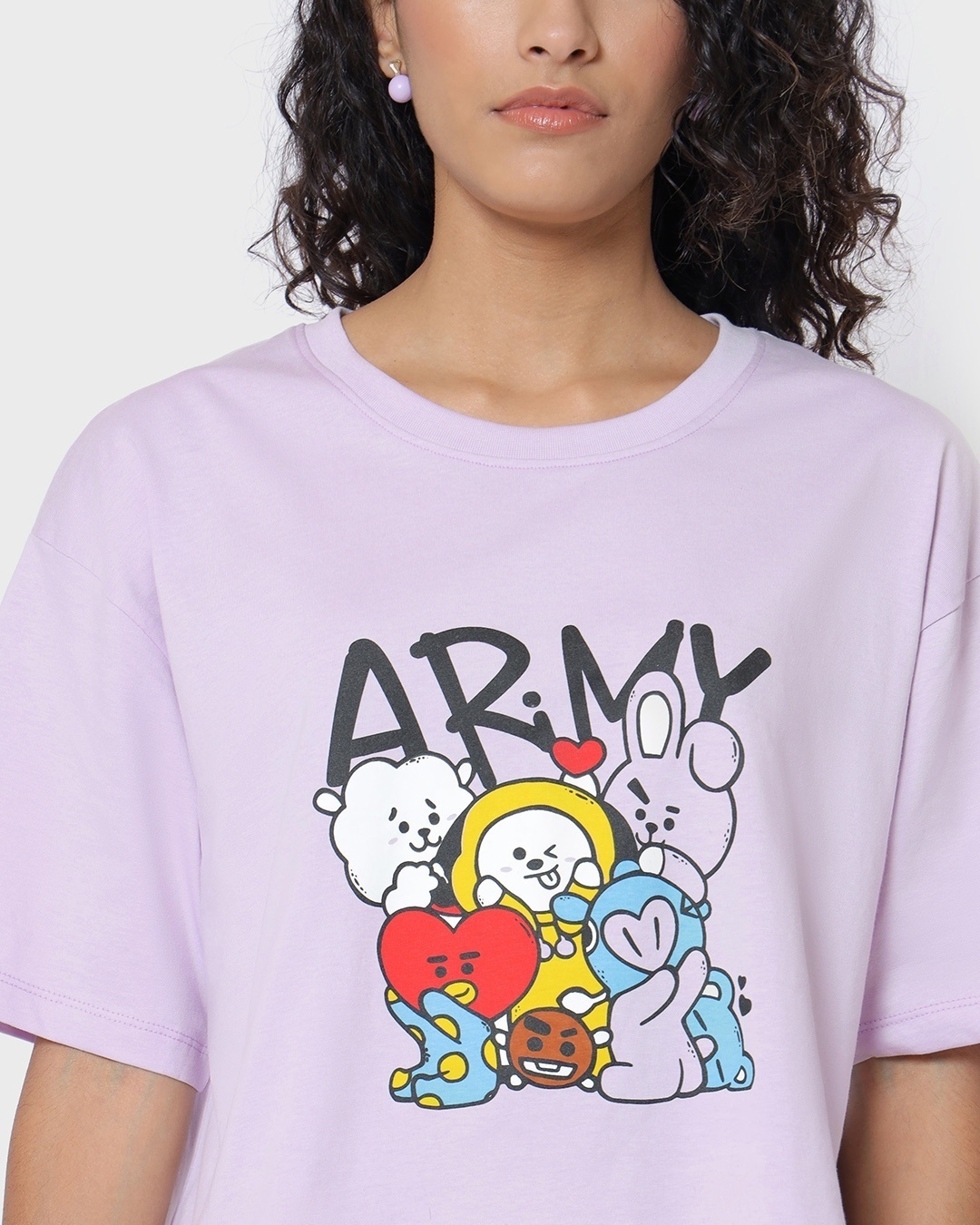 Shop Women's Purple BTS Army Graphic Printed Oversized Fit Cropped T-shirt
