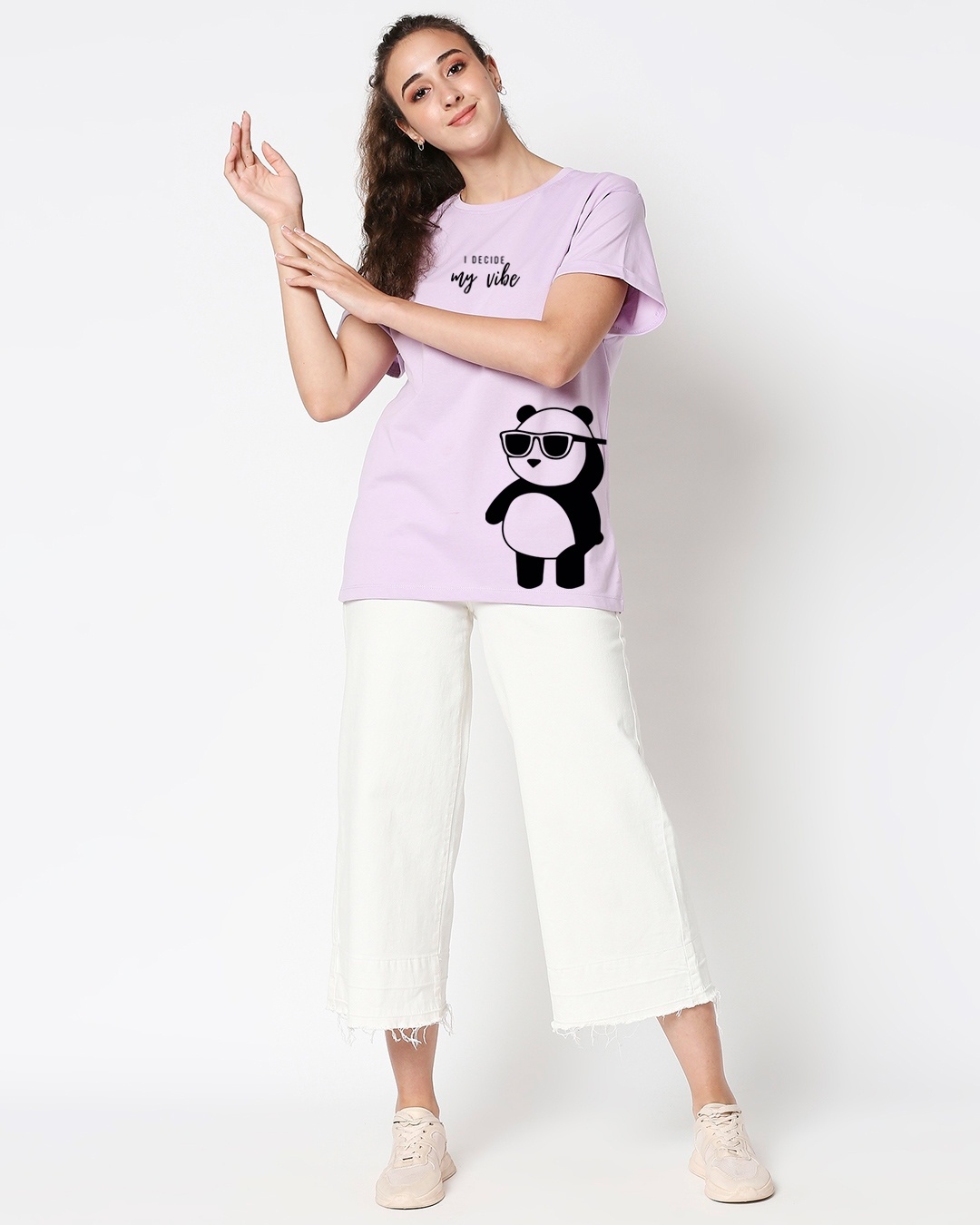 Shop Women's Purple I Decide My Vibe Typography Boyfriend Fit T-shirt-Design