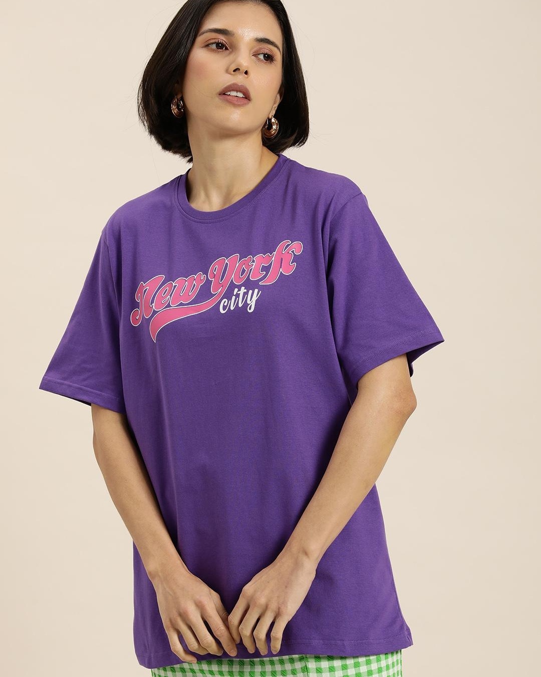 Buy Women's Purple Los Angeles Typography Oversized T-shirt Online at  Bewakoof