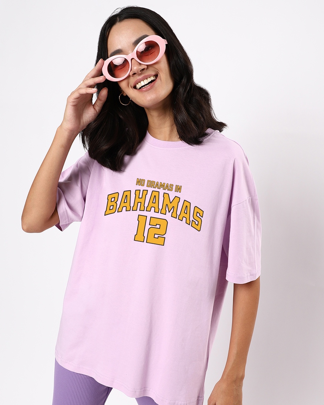 Shop Women's Purple No Dramas In Bahamas Typography Oversized T-shirt-Front