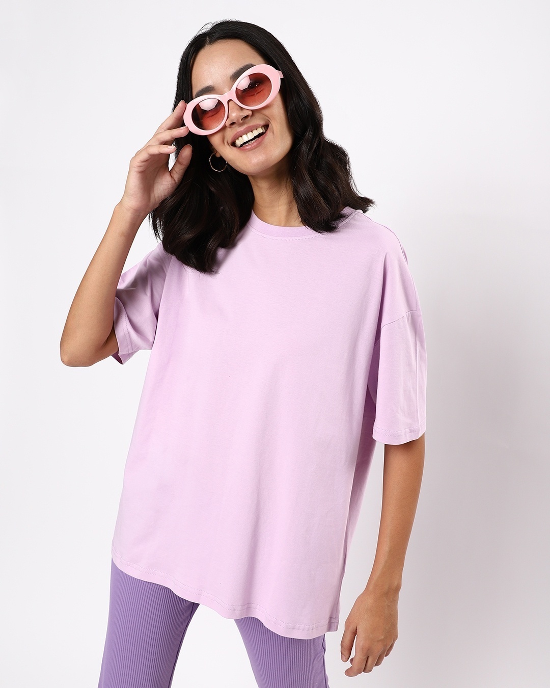 Shop Women's Purple Oversized Fit T-shirt-Front