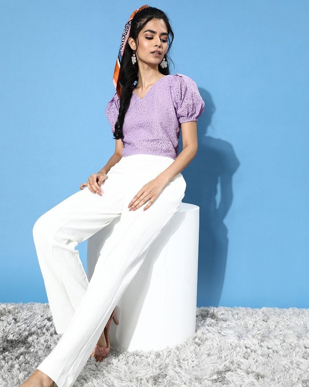 Shop Women's Purple Self Design Cotton Crop Top-Full