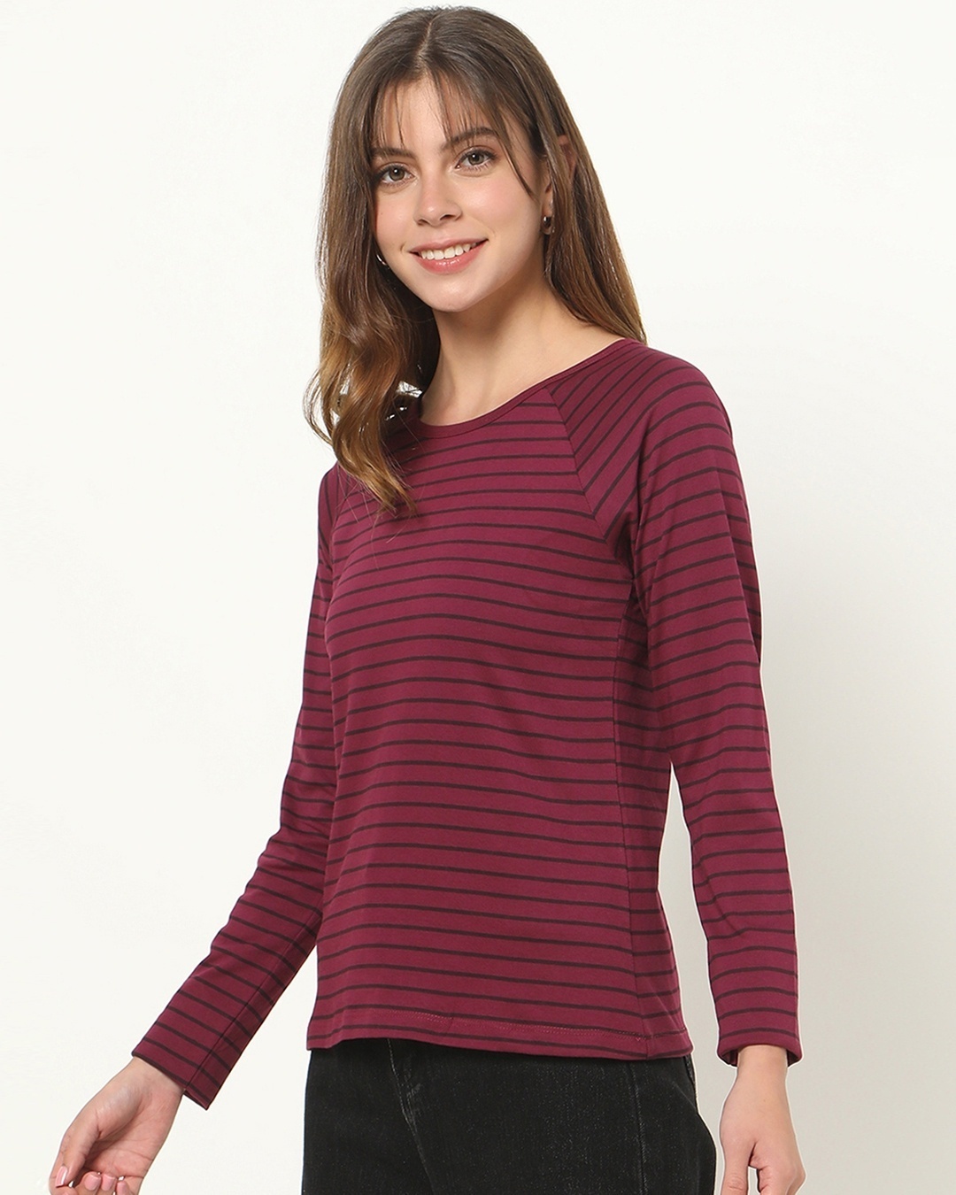 Shop Women's Purple Stripe Plus Size Slim Fit T-shirt-Back