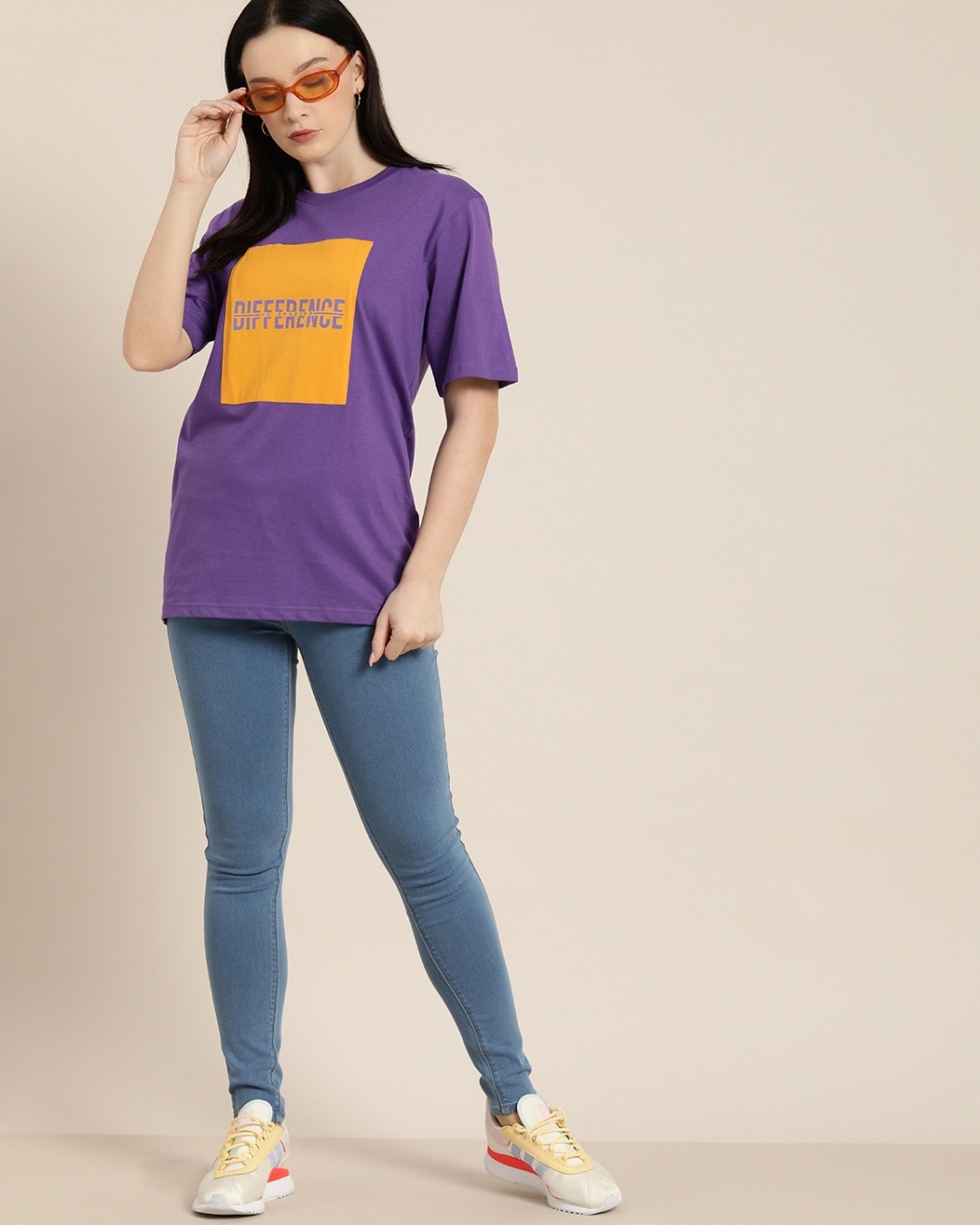 Shop Women's Purple Typography Oversized T-shirt