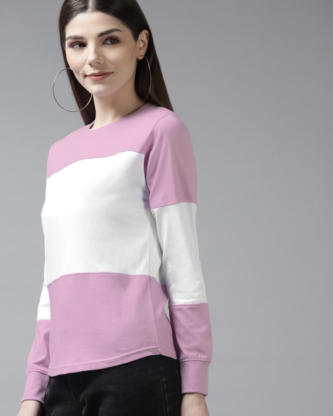 Shop Women's Purple & white Color Block T-shirt-Back